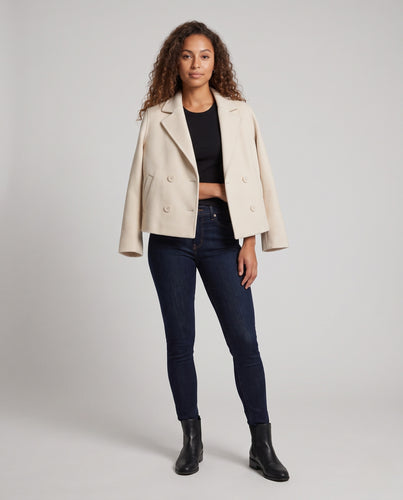 Damen Doppelreihiger Boxy‑Kurzmantel aus Wollmix mit weichem Flor und kaschierender Form Nord Taschen