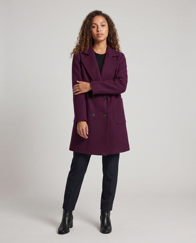 Damen Doppelreihiger Midilanger Wollmix-Longcoat mit cleanem Revers und aufgesetzten Pattentaschen Nord Taschen