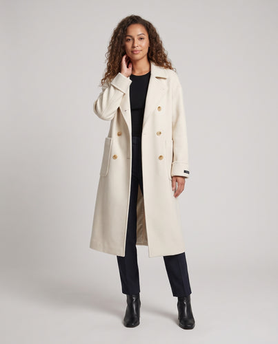 Damen Doppelreihiger midilanger Wollmix‑Mantel mit soften Kanten und aufgesetzten Taschen Nord Taschen