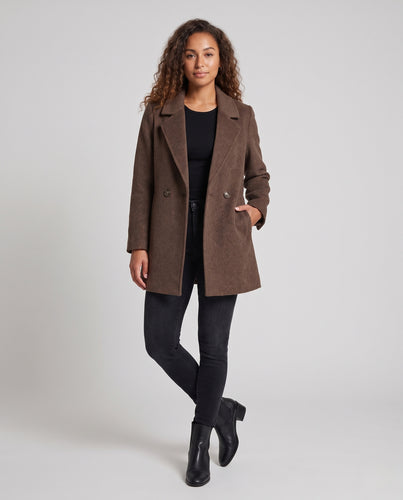 Damen double­reihiger Wollmix‑Kurzmantel mit geradem Schnitt und Reverskragen Nord Taschen