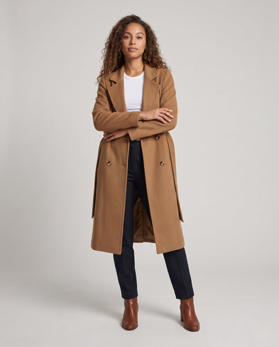 Damen eleganter Wollmantel mit Taillengürtel und Reverskragen Nord Taschen