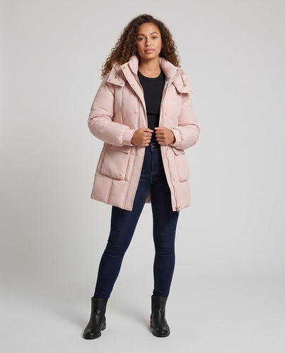 Damen Gefütterter City‑Parka mit wattierter Kapuze, hohem Stehkragen und Pattentaschen Nord Taschen
