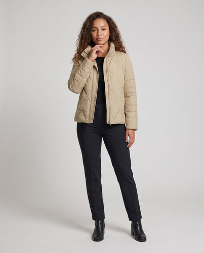 Damen gesteppte Kurzjacke mit Diamantsteppung, Stehkragen und verdecktem Reißverschluss Nord Taschen