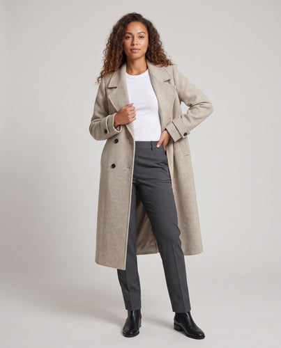 Damen Kastiger Oversize Wollmix‑Longcoat mit überschnittener Schulter und doppelter Knopfleiste Nord Taschen