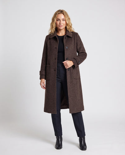 Damen Klassischer mittellanger Wollmix-Mantel mit aufgesetzten Taschen Nord Taschen