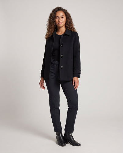 Damen Kurz‑Cocoon‑Mantel aus Wollmix mit kastiger Silhouette, Knopfleiste und verstellbaren Manschetten Nord Taschen