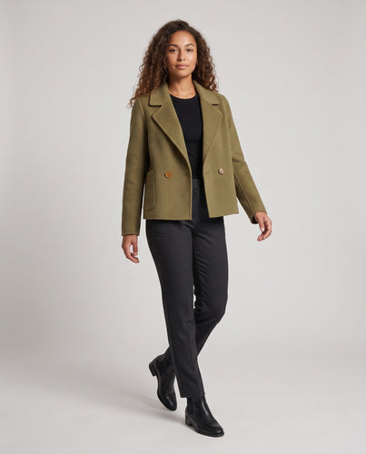 Damen Kurzblazer‑Jacke aus Wollmix im Boxy‑Schnitt mit Doppelknopf‑Front Nord Taschen