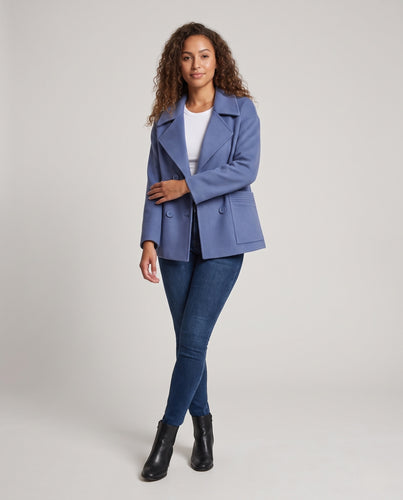 Damen Kurzer Boxy-Peacoat aus Wollmix mit breitem Revers Nord Taschen