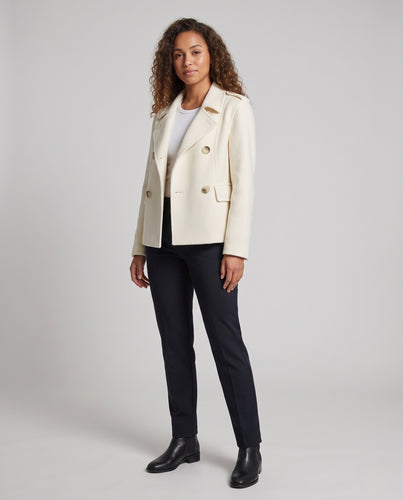 Damen Kurzer doppeltreihiger Wollmix-Peacoat mit kastiger Silhouette und Pattentaschen Nord Taschen