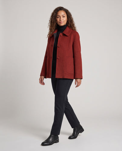 Damen Kurzjacke aus Wollmix mit kontrastiertem Besatz und Hemdkragen Nord Taschen