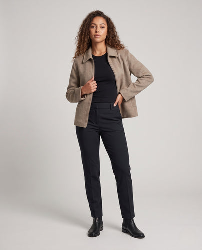 Damen Kurzjacke aus Wollmix mit Reißverschluss und Hemdkragen Nord Taschen