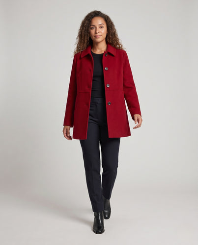 Damen Kurzmantel aus Wollmix mit taillenbildender Naht und Hemdkragen Nord Taschen