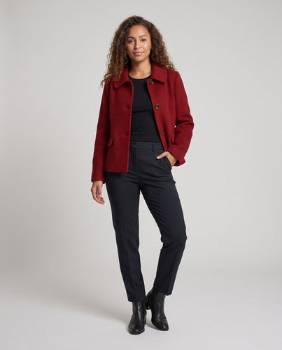 Damen Kurzmantel im Boxy‑Schnitt aus Wollmix mit dezenter Brustabnäherung und Klappentaschen Nord Taschen