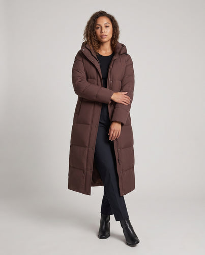 Damen Langer gesteppter Wintermantel mit Kapuze Nord Taschen