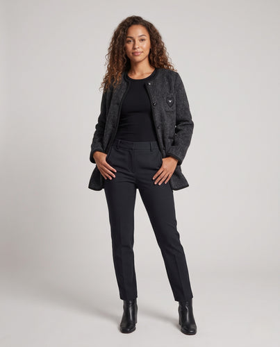 Damen Longline Bouclé-Cardigan-Mantel mit Rundhalsausschnitt und aufgesetzten Taschen Nord Taschen
