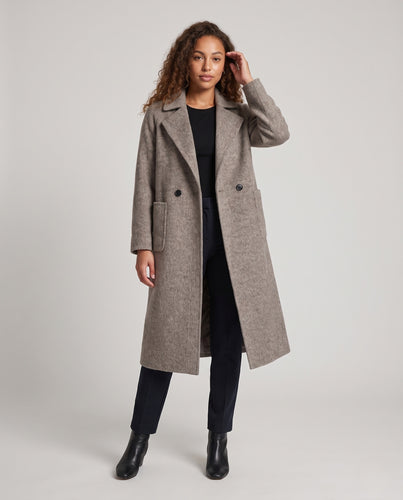 Damen Longline-Wollmix-Mantel mit schlanker Silhouette, Reverskragen und aufgesetzten Taschen Nord Taschen