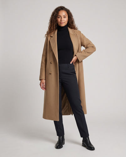 Damen Maxilanger Oversize‑Wollmix Doppelreiher mit minimalistischer Nahtführung und tiefer Rückenpasse Nord Taschen