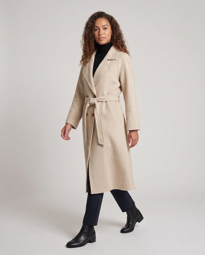 Damen Maxilanger Wollmix‑Longcoat mit extra weitem Schalkragen, Doppelknopfleiste und Bindegürtel Nord Taschen