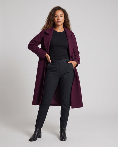 Damen Maxilanger Wollmix-Longcoat mit überlappendem Revers, Raglanärmeln und Pattentaschen Nord Taschen