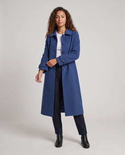 Damen Maxilanger Wollmix-Mantel mit minimalistischer Silhouette, Hemdkragen und Manschettenriegel Nord Taschen
