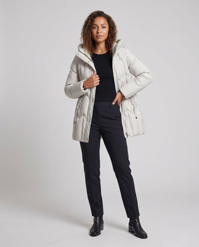Damen Midilanger gesteppter Winterparka mit hohem Stehkragen und Taillenzug Nord Taschen