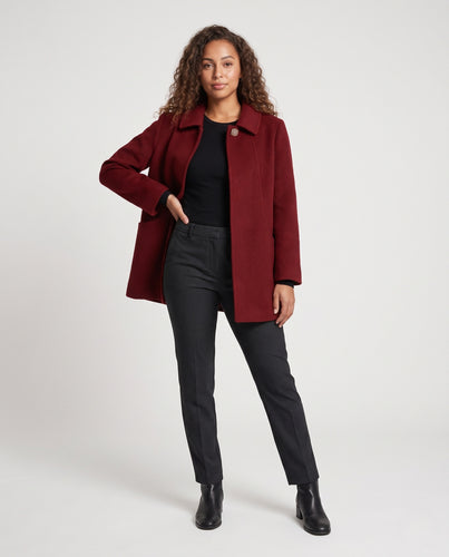 Damen Midilanger Wollmix‑Kurzmantel mit Hemdkragen und Eingrifftaschen Nord Taschen