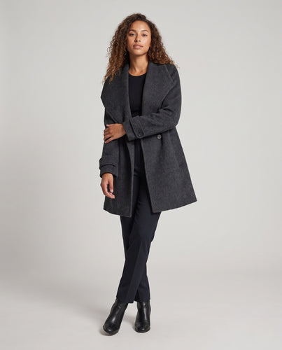 Damen Midilanger Wollmix‑Longcoat im Oversize‑Cocoon mit weichem Schalkragen Nord Taschen