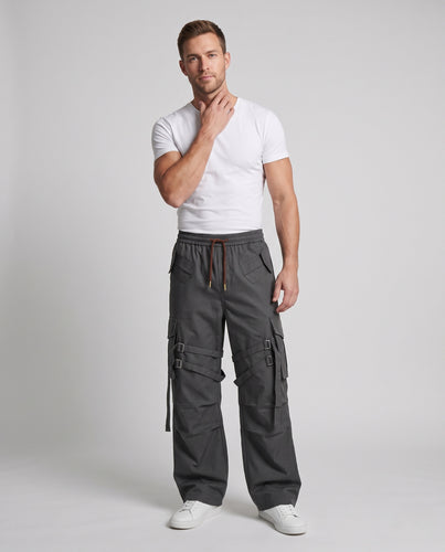Herren Cargo-Baggyhose mit Multi-Taschen, Riemen- und Schnallen-Details Nord Taschen