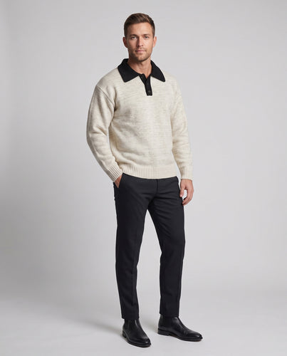 Herren Grobgestrickter Polokragen-Pullover mit Knopfleiste und Brusttasche Nord Taschen