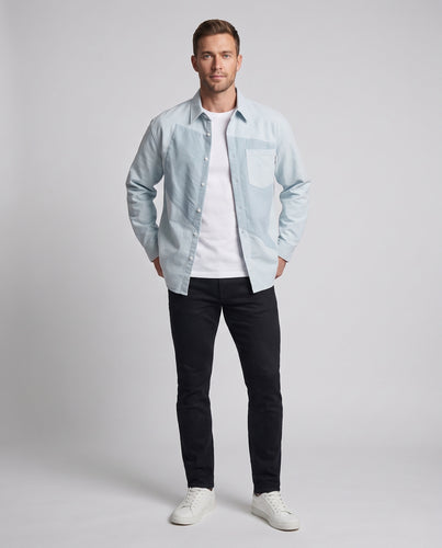 Herren Hemdjacke im Patchwork-Layering-Stil mit Brusttasche und Relaxed-Fit Nord Taschen