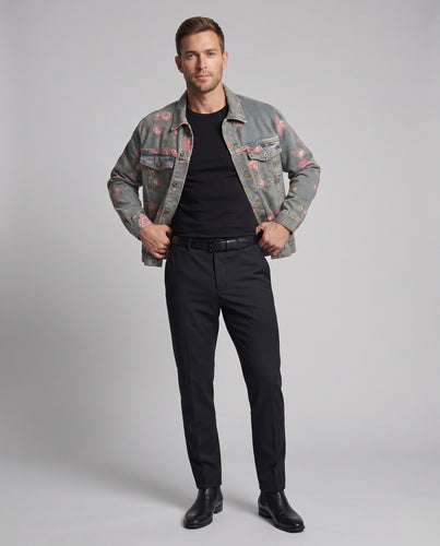 Herren Jeansjacke im verwaschenen Denim mit floralem Print und Boxy-Silhouette Nord Taschen