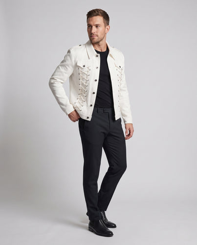 Herren Kurzjacke im Military-Stil mit dekorativen Schnürungen und Schulterpatten Nord Taschen
