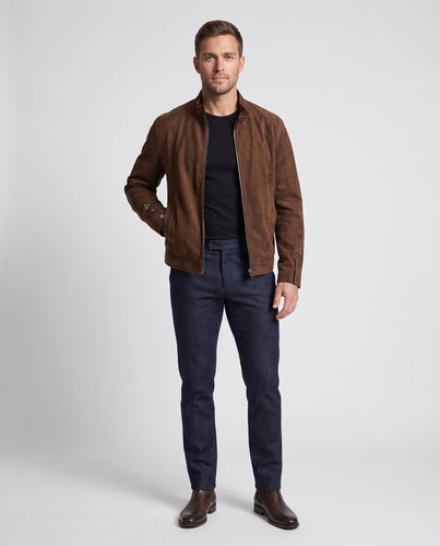 Herren Kurzjacke im Veloursleder‑Look mit Stehkragen, durchgehendem Reißverschluss und Druckknopfmanschetten Nord Taschen