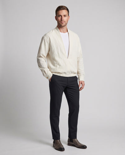 Herren Leichte Stehkragen-Hemdjacke aus Baumwollmix mit verdecktem Halbzip Nord Taschen