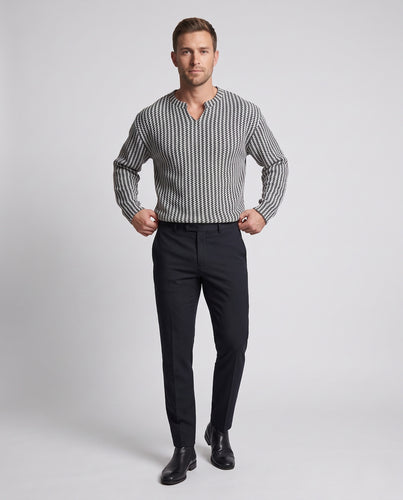 Herren Lockerer Strukturstrick-Pullover mit V‑Notch und Jacquardmuster Nord Taschen