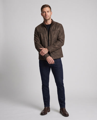 Herren Matte Velours-Fieldjacke mit Stehkragen, verdecktem Reißverschluss und Zipper-Brusttaschen Nord Taschen