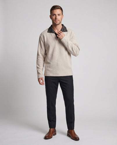 Herren Oversize-Feinstrickpullover mit tiefem V-Ausschnitt und Layering-Kragen Nord Taschen