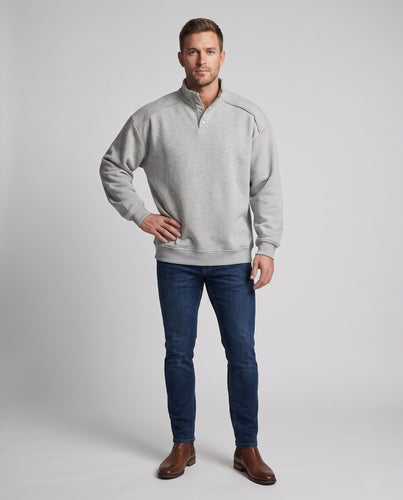 Herren Oversize-Halbkragen-Sweatshirt mit Druckknopfleiste und ton-in-ton Nahtführung Nord Taschen