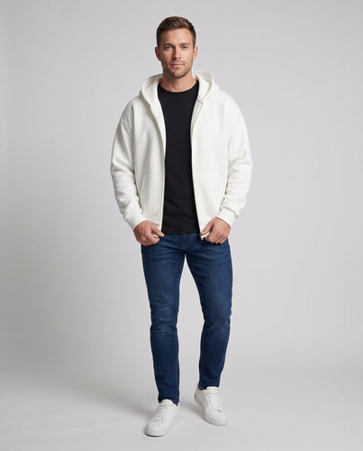 Herren Oversize-Kapuzen-Zipjacke aus schwerem French-Terry mit weichem Fleece-Innenfutter Nord Taschen