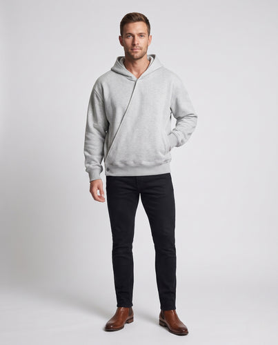 Herren Oversize-Kapuzenpullover mit asymmetrischer Überschlagfront und geripptem Saum Nord Taschen