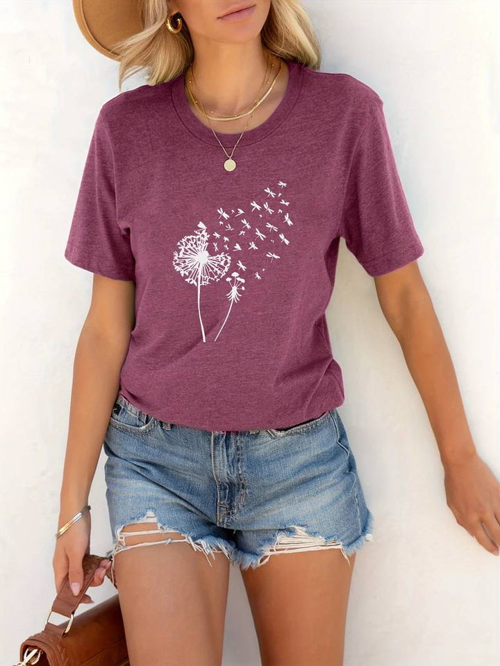 T-Shirt Mit Löwenzahn-Print Und Rundhalsausschnitt