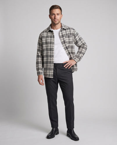 Herren Oversize-Karo-Hemdjacke mit Wollstruktur, Brusttasche und kastiger Silhouette Nord Taschen