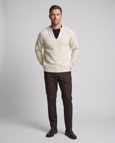Herren Oversize-Mohair-Mix Pullover mit V-Schlitzkragen und Kordelzugsaum Nord Taschen