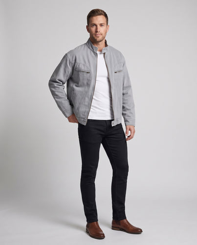 Herren Oversized Denim-Jacke im Utility-Stil mit Stehkragen und Reißverschlusstaschen Nord Taschen