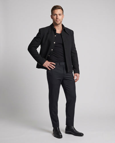Herren Slim-Fit Strukturblazer mit spitzem Hemdkragen und Schmuckknöpfen Nord Taschen