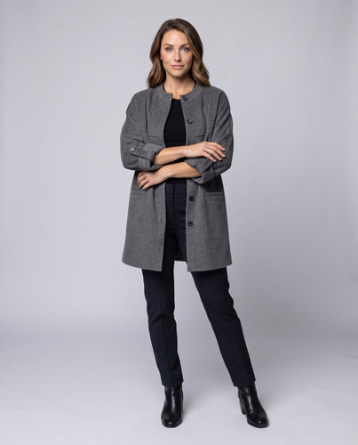 Damen Oversize‑Boxy Wollmix‑Kurzmantel mit Rundhalsausschnitt und Umschlagärmeln Nord Taschen