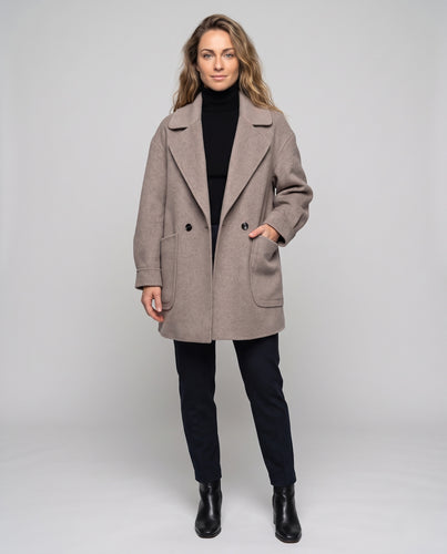 Damen Oversize Wollmix-Mantel mit großem Revers und aufgesetzten Taschen Nord Taschen