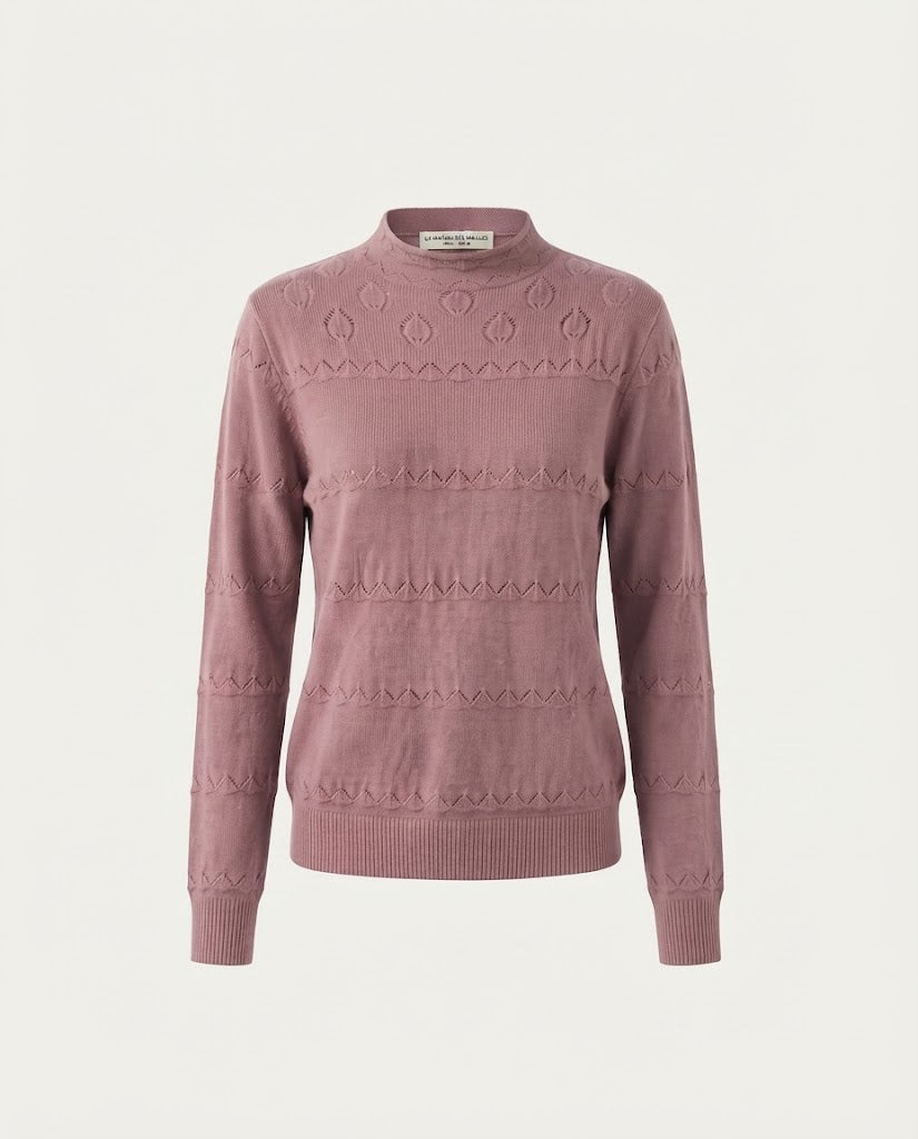 Damen Feinstrick-Pullover mit dezentem Ajourstreifen und kurzem Stehkragen Nord Taschen