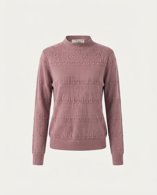 Damen Feinstrick-Pullover mit dezentem Ajourstreifen und kurzem Stehkragen Nord Taschen