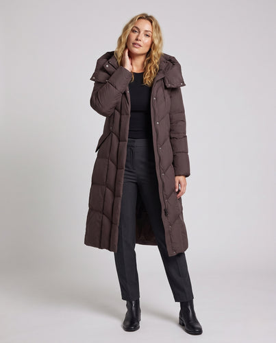 Damen wadenlanger Thermo-Steppmantel mit voluminösem Schal-Kragen und Kapuze Nord Taschen